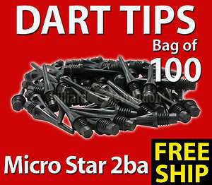 100 Black Micro Star 2ba Soft Tip Replacement Dart Tips  