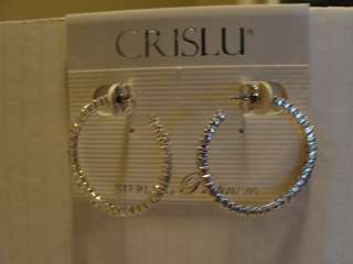 NEW $125 CRISLU CZ Hoop Earrings 1.7 carat Sterling Platinum  