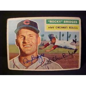 Rocky Bridges Cincinnati Redlegs #324 1956 Topps Autographed Baseball 