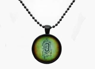   Monogram Initial Pendant Necklace Personalized Gift Charm Glass Black