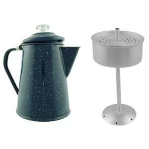 Camping Blue Enamel Coffee Pot with Percolator Top and Insert  
