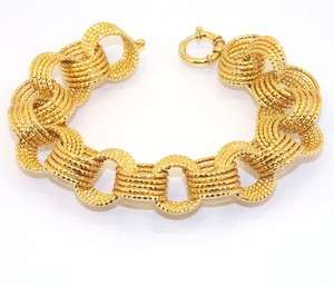 Technibond Bold Diamond Cut Link Bracelet 14K Yellow Gold Clad Silver 