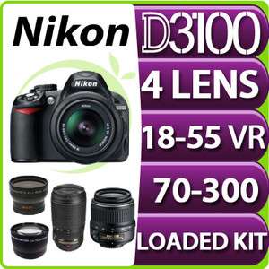 Nikon D3100 Digital SLR Camera Body +4 Lens 18 55 VR + 70 300mm 