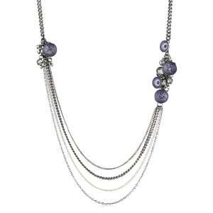   Orchid Purple Resin Flower Cluster Multi Chain Long Necklace Jewelry