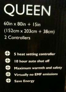 Luxury Heated Mattress Pad Queen Dual Controls 5 Settings Auto Off 