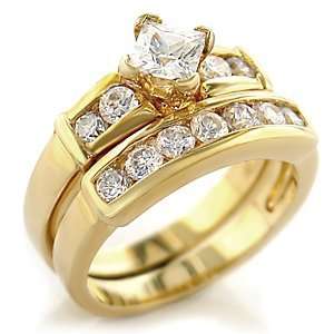   CZ WEDDING RING   Gold Tone CZ Engagement & Wedding CZ Ring Set