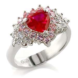     Sterling Silver Red Heart Cubic Zirconia Ring   Size 6 Jewelry