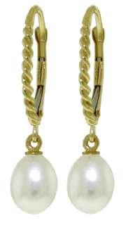   14k solid yellow gold lever back earrings with cultured pearl drops