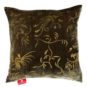   Decorative Throw Pillow   18 x 18 x 6, Printed Velvet   Dark Brown