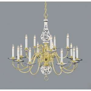   Blue Delft Chandelier 15Lt Roman Bronze Multi Delft