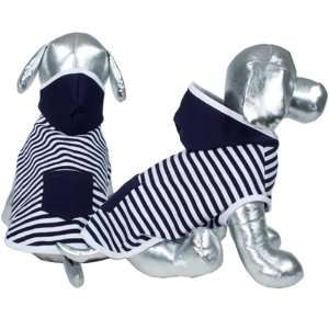 Designer Dog Apparel   Striped Pocket Hoodie for Dog   Navy with White 