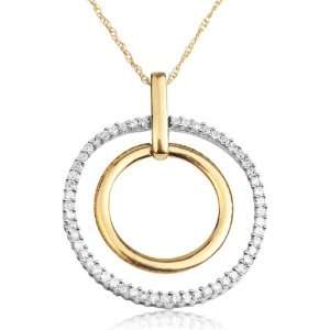   Gold and 0.25 ctw Diamond Double Circle Dual Textured Pendant Jewelry