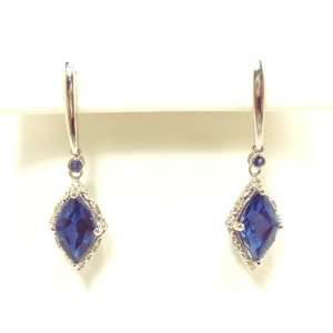  14K White gold Sapphire & Diamond Drop Earrings 