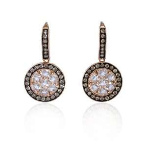 Diamond and White Quartz Antique Style 14k Rose Gold Dangle Earrings