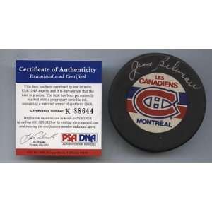 Jean Beliveau Autographed Hockey Puck   PSA DNA   Autographed NHL 