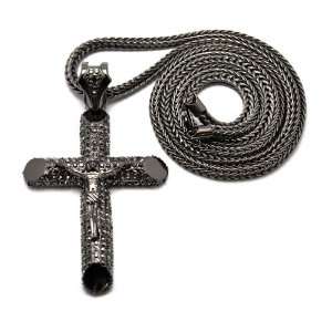  Iced Out Jesus on the Cross Pendant Black Plated Franco 