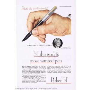   Worlds Most Wanted Pen in the hand of Lauritz Melchior Vintage Ad