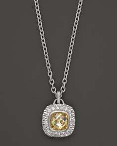 Judith Ripka Sterling Silver Cushion Cut Pendant Necklace with Canary 