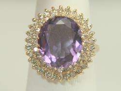 14K Yellow Gold 6.50ct Oval Amethyst & .81ct Diamond Ring  