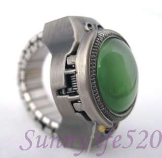 Luxury Green Precious Stone Gem Mini Finger Ring Watch  