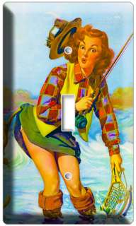 VINTAGE FISHING AD PINUP GIRL SINGLE LIGHT SWITCH PLATE  