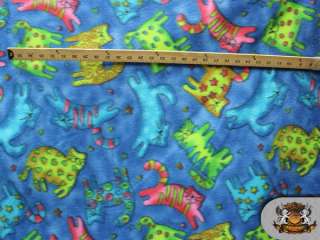FLEECE KITTY NEON BLUE BACKGROUND FABRIC / BY THE YARD  