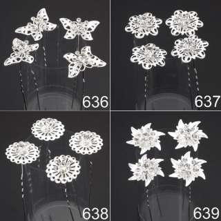 6pcs Bridal Clear Crystal Rhinestone Flower Hair Pins  
