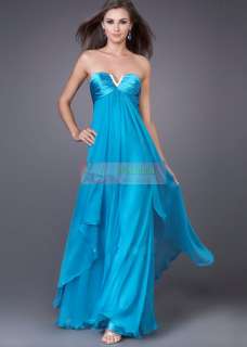   Blue V neckline Gowns Prom Cocktail Evening Dress Size 6 8 10 12 14 16