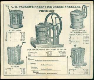 Illus Brochure /Price List, Packers Ice Cream Freezers, c1900  