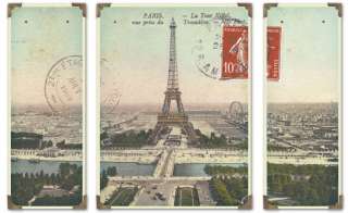 Triptych Print Eiffel Tower Postcard Vintage French  