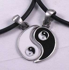 Split Friendship LOVE Yin Yang Pewter Pendant Necklace  