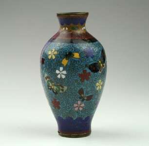   Meiji Japanese Cloisonne Enamelled Flower & Butterfly Vase  