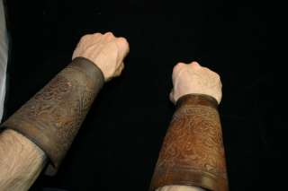 Old West Cowboy Tooled Leather Wrist Cuffs Gauntlets  