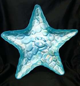 New Hand Blown Blue Glass Starfish Platter Plate  