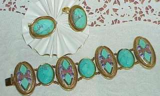 Michal Golan Gold Mosaic Gemstone Turquoise Amethyst Bracelet Earrings 