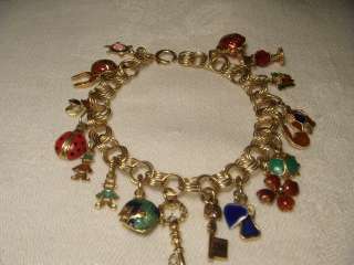 Antique Estate 14K Gold Enamel Miniature Charm Bracelet  