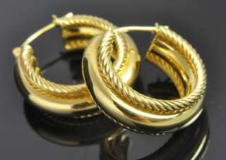 Estate Vintage Yellow 14K Gold Cable Rope Hoop Earrings  