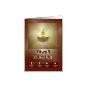 Diwali Wishes   Decorative Earthen Lamps on maroon and silver Card