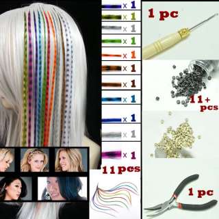 11X PCS Grizzly Synthetic Feather Hair Extension with beads & Free kit 