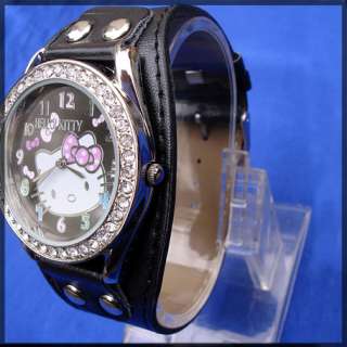 10pcs hello kitty lady girl crystal watches hw08