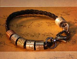 Black Leather Fabric Metal Cuff Wristband Bracelet M006  