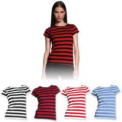   Striped T Shirt Red & White Stripes Top   Size L Cotton Tee Cute Sexy