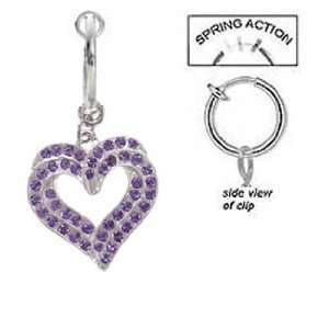  Fake Belly Navel Non Clip on Double Purple paved Hearts 