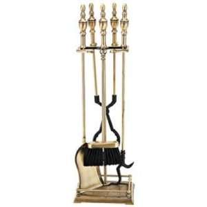    Urn Handle 4 Piece Antique Brass Fireplace Tool Set