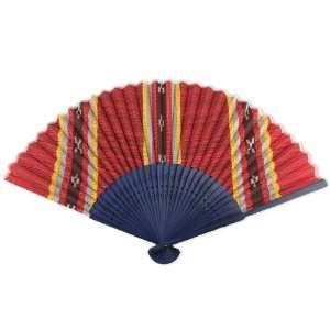     Perforated Blue Tint Wood Hand Held Folding Fan