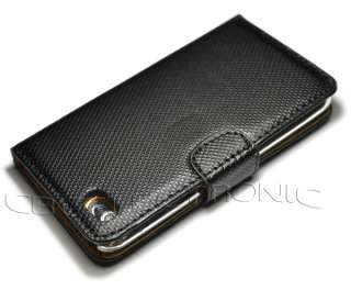 New Black Wallet Style PU leather hard case holster for ipod touch 4 