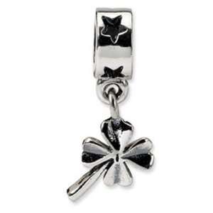   Silver Four Leaf Clover Dangle Bead Charm Reflection Beads Jewelry