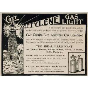 1901 Ad J. B. Colt Acetylene Gas Generator Lighthouse   Original Print 