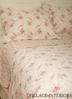 ABBEY PINK ROSE &ROSEBUDS CHIC SHABBY KING COTTON QUILT  