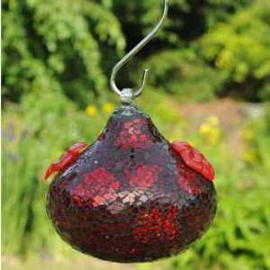   Recycled Shimmer Glass Hummingbird Feeder   Red Patio, Lawn & Garden